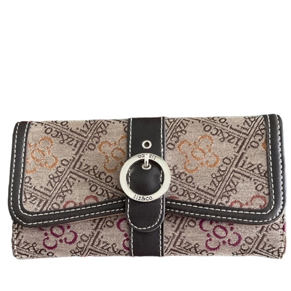Liz & Company Women’s Trifold Monogram Wallet Canvas & Leather Silver Hd…